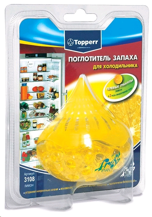 3108 Topperr Поглотитель запаха для холодильника гелевый "Лимон" аксессуары