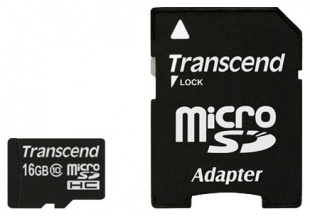 micro SDHC 16Gb class10 + adapter Transcend (TS16GUSDHC10) Флеш карта