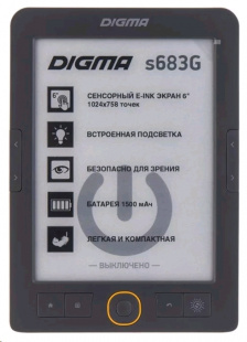 Digma S683G 6" E-ink HD Carta 1024x758 Touch Screen/4Gb/microSDHC/подсветка дисплея серый Электронная книга