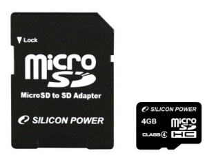 micro SDHC 4Gb Class4 Silicon Power SP004GBSTH004V10-SP + adapter Флеш карта