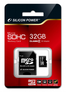 micro SDHC 32Gb Class4 Silicon Power with SD adapter Флеш карта