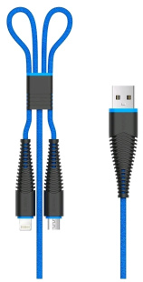 Devia Fish 2 in 1 Micro Usb and Lightning - Blue (1м, 2.1А) (6938595300073) Кабель