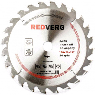 190 Диск пильный по дереву RedVerg твердосплавный 190х20/16 мм, 24зубьев(800151) диск с напайками