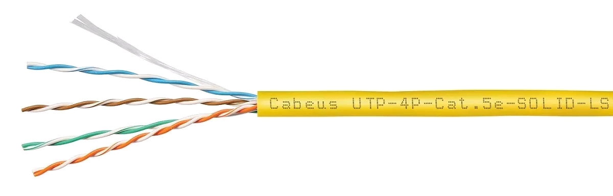 UTP 4 пары cat5E solid 0.45мм CCA 305м желтый Кабель