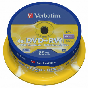 DVD+RW Verbatim 4.7Gb 4x Cake Box (25шт) 43489 диск