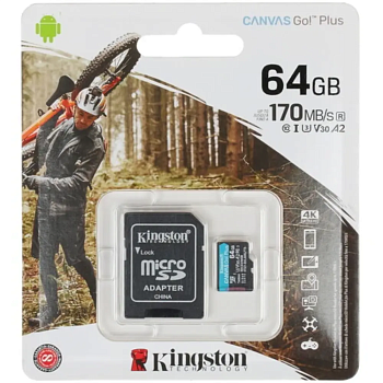 Карты памяти SDXC 64GB CLASS10 Kingston SDG3/64GB CANVAS GO! PLUS — фото, цена, купить