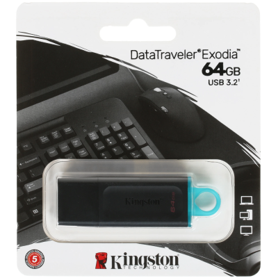 Флэш память USB 64GB Kingston DataTraveler Exodia DTX/64GB USB3.2 черный/голубой DTX/64GB от магазина Zakaz43