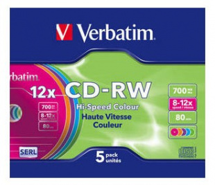 CD-RW Verbatim 700Mb DataLife+ Slim Case color (1уп.=5шт диск