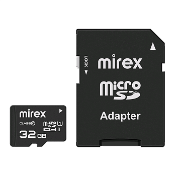 Карты памяти micro SDHC 32GB Class 10 Mirex + adapter UHS-I, U1 (13613-ADSUHS32) — фото, цена, купить