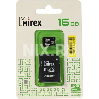 Карты памяти micro SDHC 16GB Class 10 Mirex + adapter (13613-AD10SD16) — фото, цена, купить