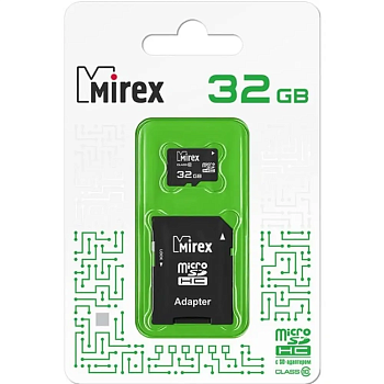 Карты памяти micro SDHC 32GB Class 10 Mirex + adapter (13613-AD10SD32) — фото, цена, купить