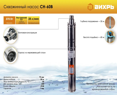 Насосы глубинные Вихрь СН-60B 68/3/8 от магазина Zakaz43