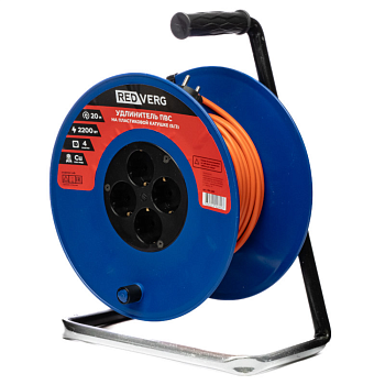 Удлинители Удлинитель REDVERG ПВС на пластиковой катушке, 4 розетки, 2200Вт 20м (б/з) — фото, цена, купить