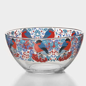 Салатник стеклянный 1шт Снегири на рябине 16см 700мл