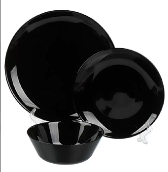 Набор столовый стеклянный 18 пр Луна черная, гладкий квадрат