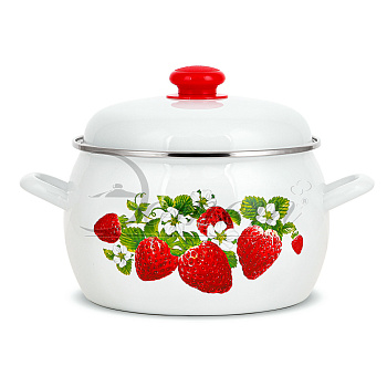 Кастрюля эмаль Клубника 3,5л, сферическая ЭТ-72689 Эстет