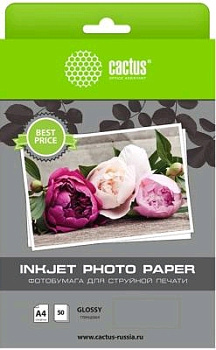 Cactus CS-GA415050ED A4/150Г/М2/50Л./БЕЛЫЙ ГЛЯНЦЕВОЕ ДЛЯ СТРУЙНОЙ ПЕЧАТИ