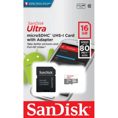 Карты памяти micro SDHC 16GB Class 10 SANDISK SDSQUNS-016G-GN3MN ULTRA 80 W/O ADAPTER SDSQUNS-016G-GN3MN от магазина Zakaz43