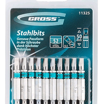 Биты Набор бит SL5,0х50, сталь S2, 10шт.// Gross 11325 — фото, цена, купить