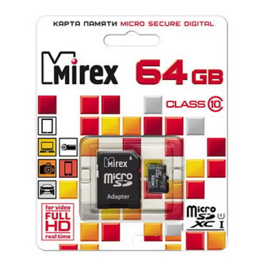 Карты памяти micro SDHC 64GB Class 10 MIREX + adapter UHS-I, U1 (13613-AD10SD64) 13613-AD10SD64 от магазина Zakaz43