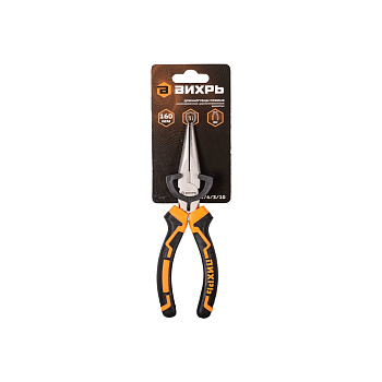 Тонкогубцы и круглогубцы Длинногубцы прямые, 160 мм, никелированные, двухкомпонентные рукоятки Вихрь — фото, цена, купить