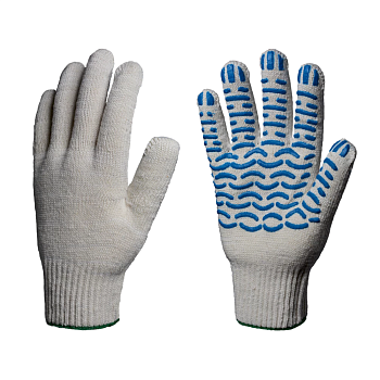 Перчатки Перчатки х/б 5 нитка 10 кл "Профи" с ПВХ ВОЛНА серые [10/250] 60гр — фото, цена, купить