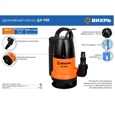 Насосы дренажные Вихрь ДН-900 68/2/3 от магазина Zakaz43