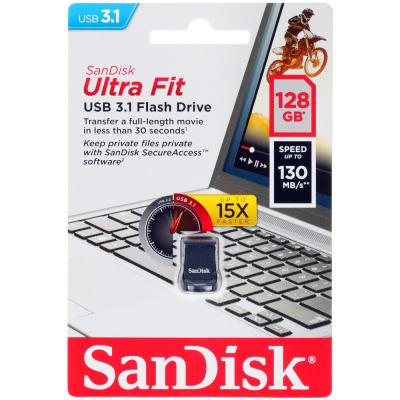 Флэш память USB 128GB Sandisk ULTRA FIT SDCZ430-128G-G46 USB3.1 черный SDCZ430-128G-G46 от магазина Zakaz43