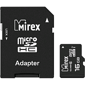 Карты памяти micro SDHC 16GB Class 10 Mirex + adapter UHS-I, U1 (13613-ADSUHS16) — фото, цена, купить