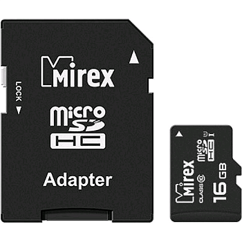 Карты памяти micro SDHC 16GB Class 10 Mirex + adapter UHS-I, U1 (13613-ADSUHS16) — фото, цена, купить