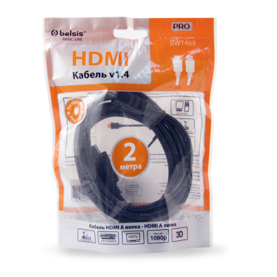 Видеокабели и переходники HDMI- HDMI 2м (19pin to 19pin) v1.4 Belsis BW1469 BW1469 от магазина Zakaz43